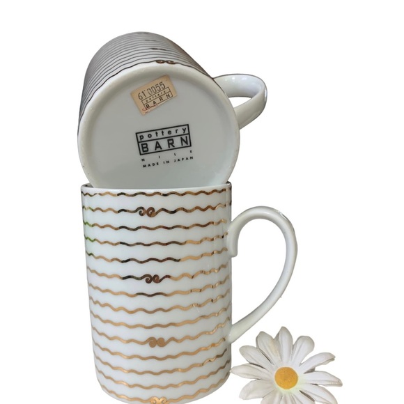 POTTERY BARN MUG 2pcs Nile Gold Trim Accent 14 oz Coffee COFFEE MUG - Picture 6 of 10